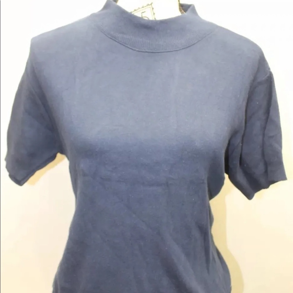 Emblem Cotton Blue Turtle Neck Women Blouse Shorts Sleeve Large Canada Made